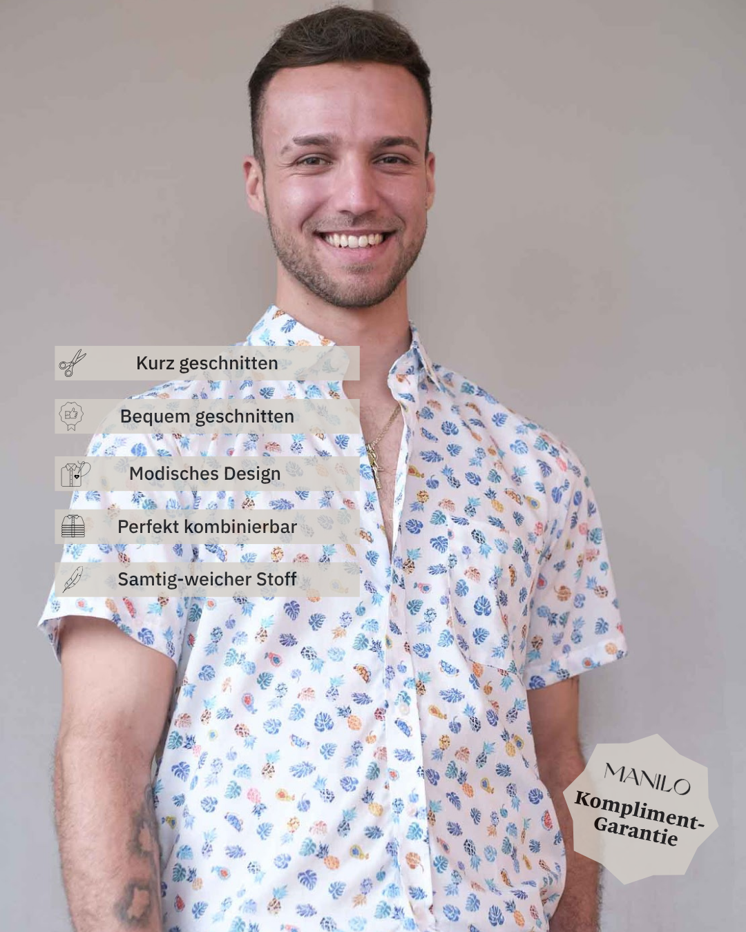 Casual shirt with summery print pattern (item 2223-C-KA)