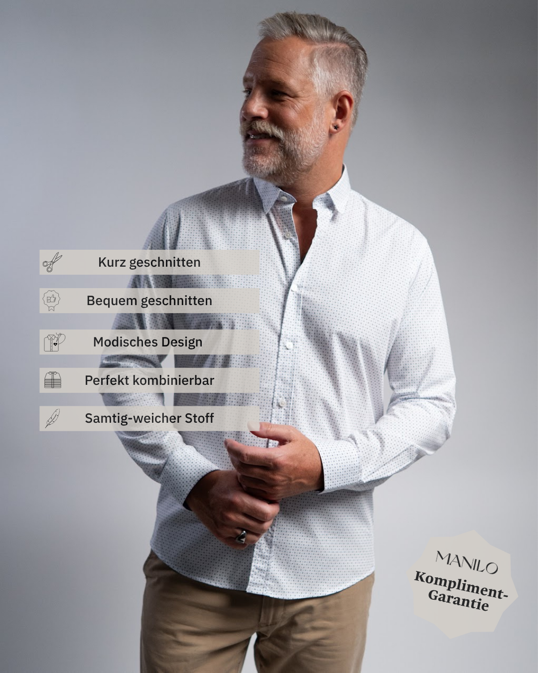 Freizeithemd mit Minimalprint Weiss (Art. 1161-C)