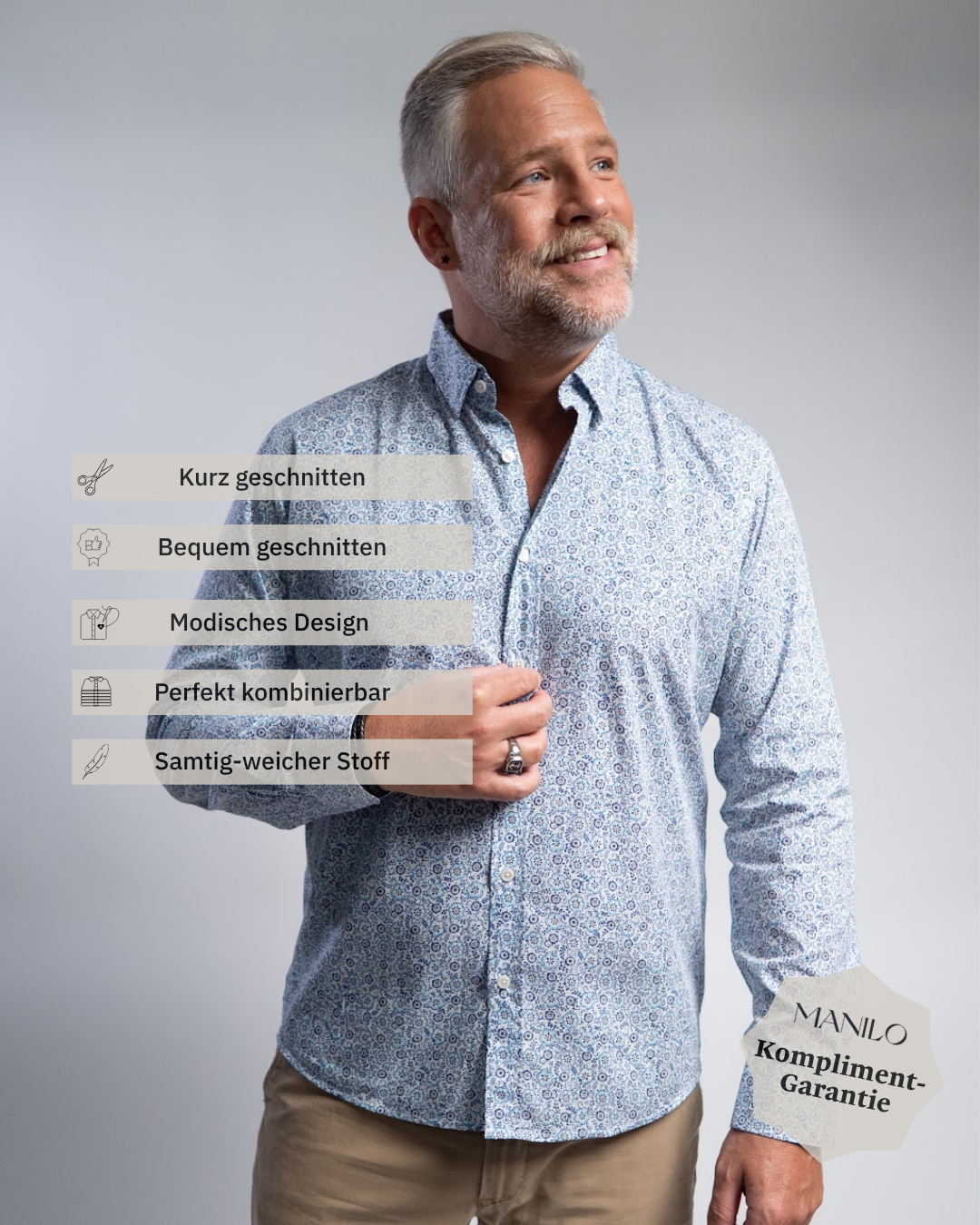 Freizeithemd mit Blumenprint in Blau (Art. 2502-C)