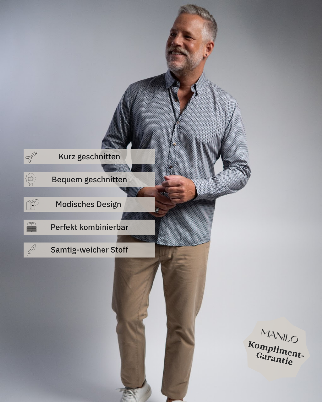 Freizeithemd mit Minimalprint Blau/Olive (Art. 2413-C)