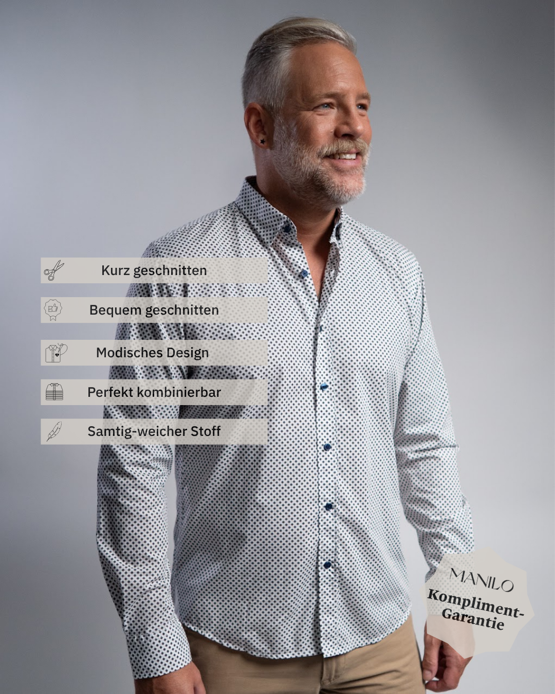 Freizeithemd mit Minimalprint Braun/Blau (Art. 2417-C)