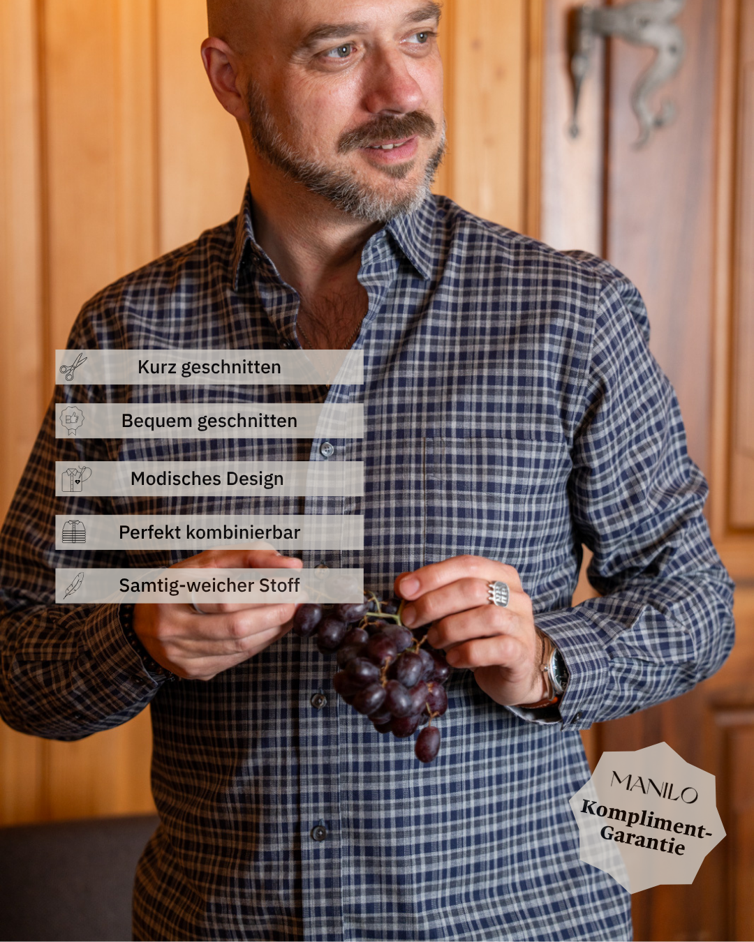 Chemise spirituelle avec un motif caroma gris / bleu (art. 2405-C)