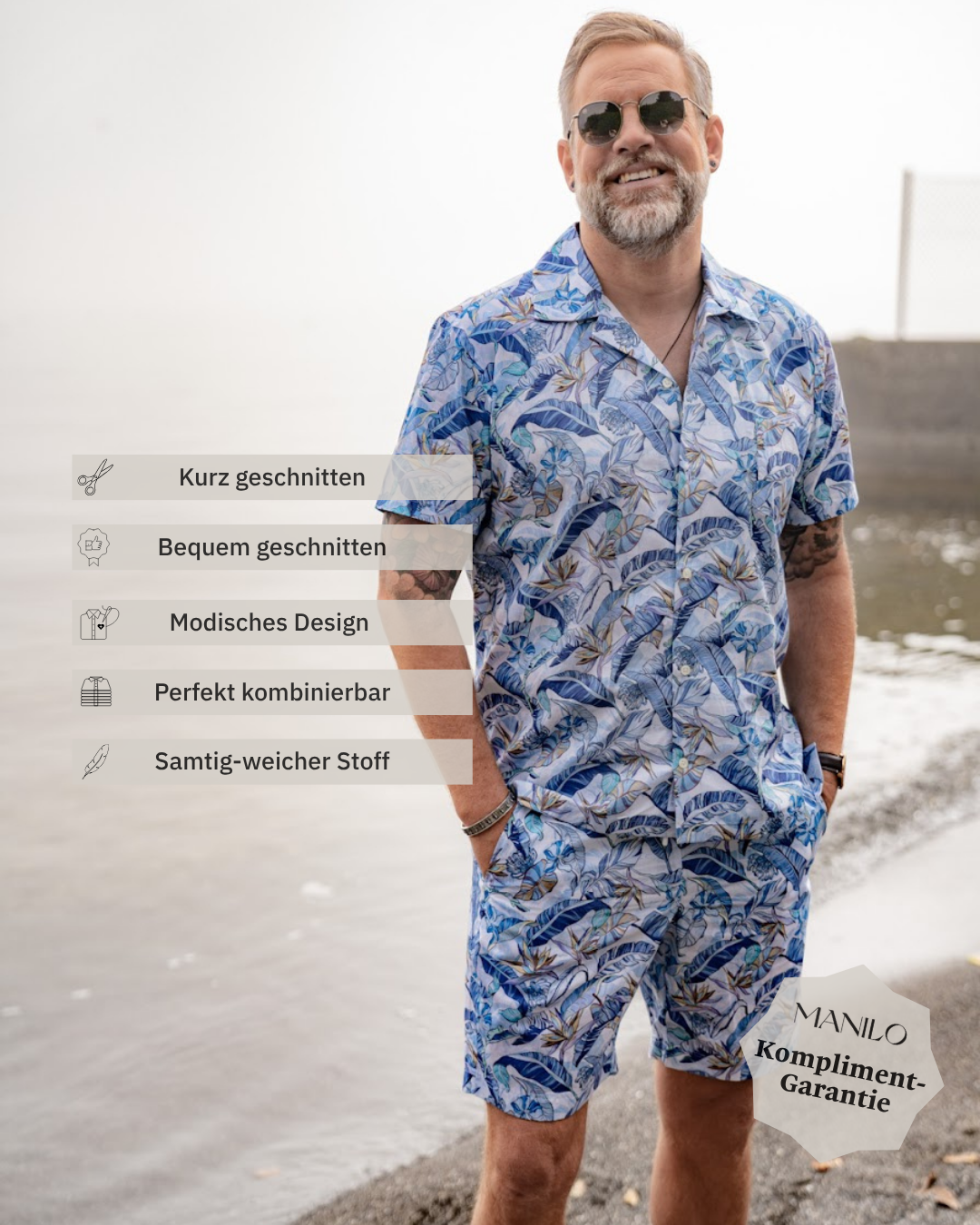 Hawaii-Hemd mit Blumenprint in Blau (Art. 2542-BS)