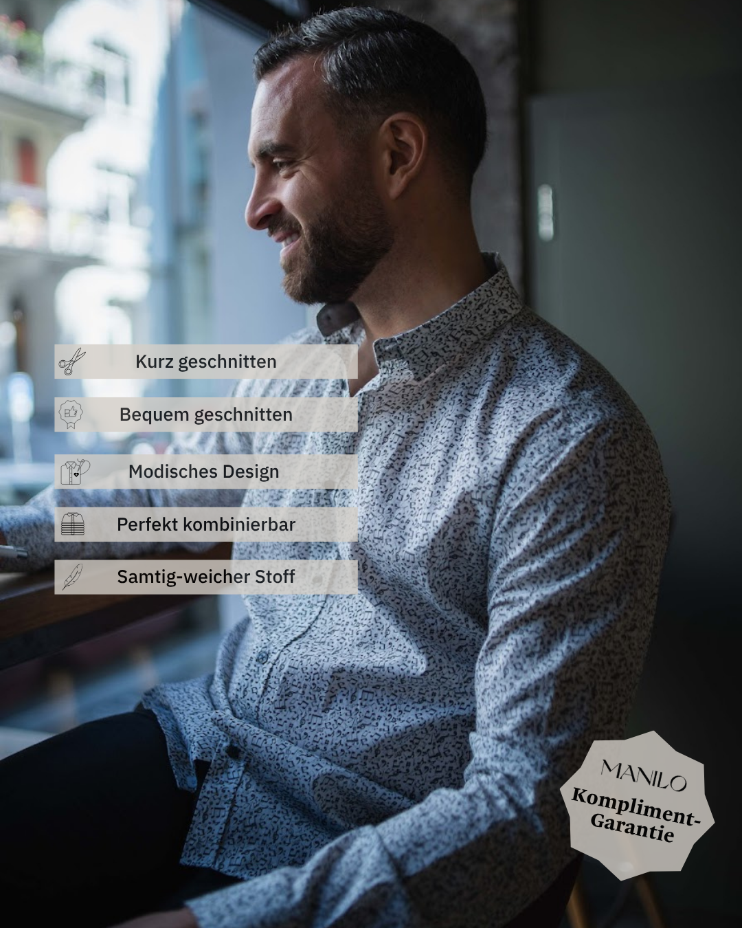 Freizeithemd mit Musiknotenprint in Grau (Art. 2731-C)