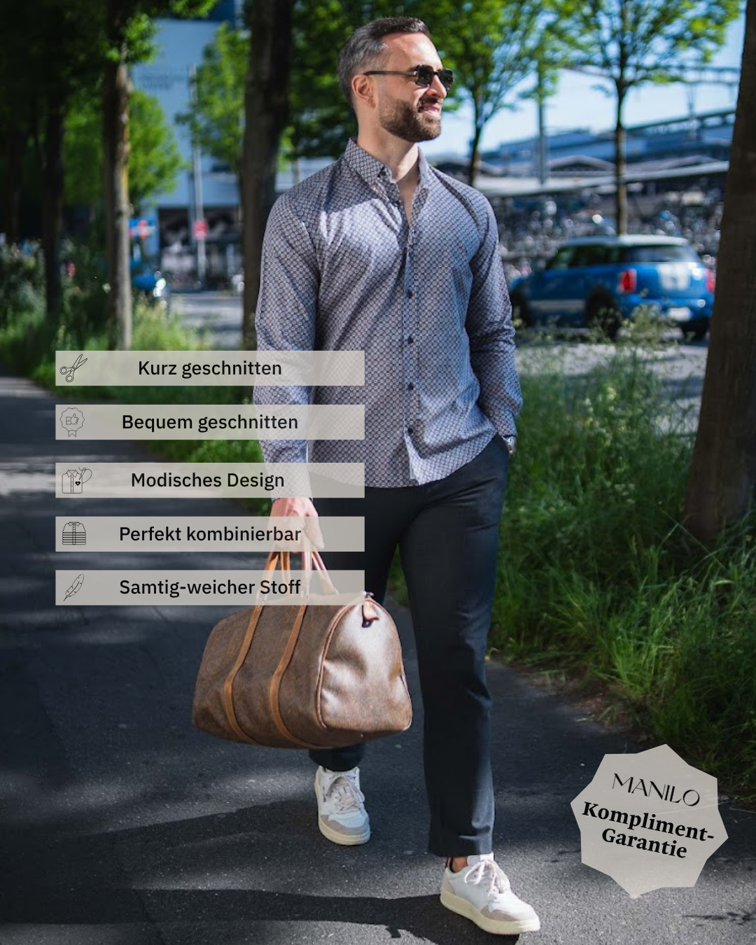 Freizeithemd mit Grafikprint in Blau/Braun (Art. 2711-C)