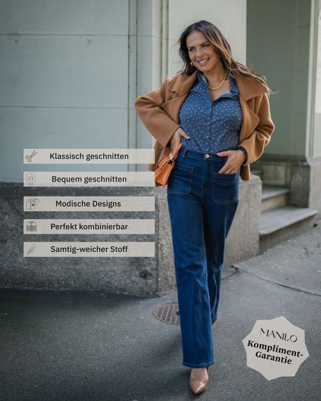 Stretch blouse SOPHIE with fox and squirrel print in blue (Art. 2240D-S)