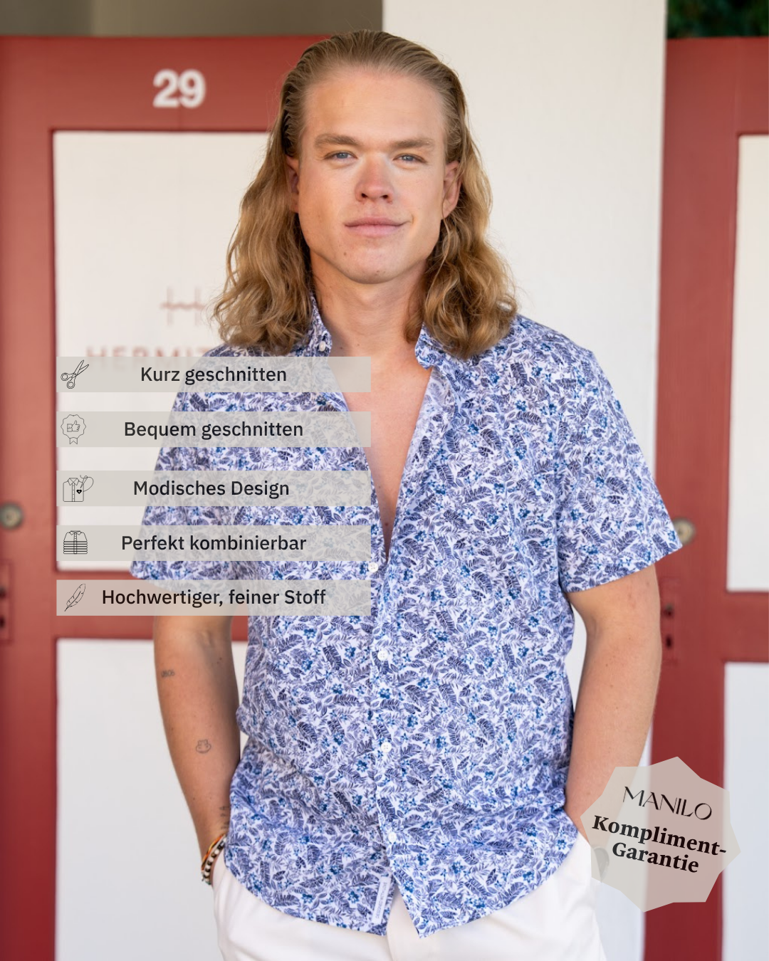 Chemise décontractée à manches courtes avec imprimé estival bleu foncé (2822-C-KA)