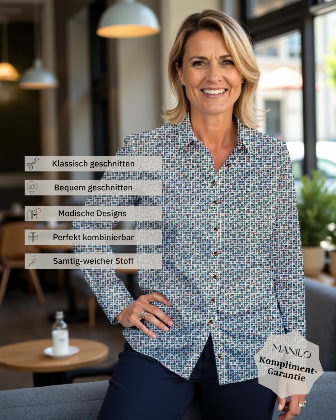 Stretch-Bluse SOPHIE mit Grafikprint in Grün (Art. 2215D-S)