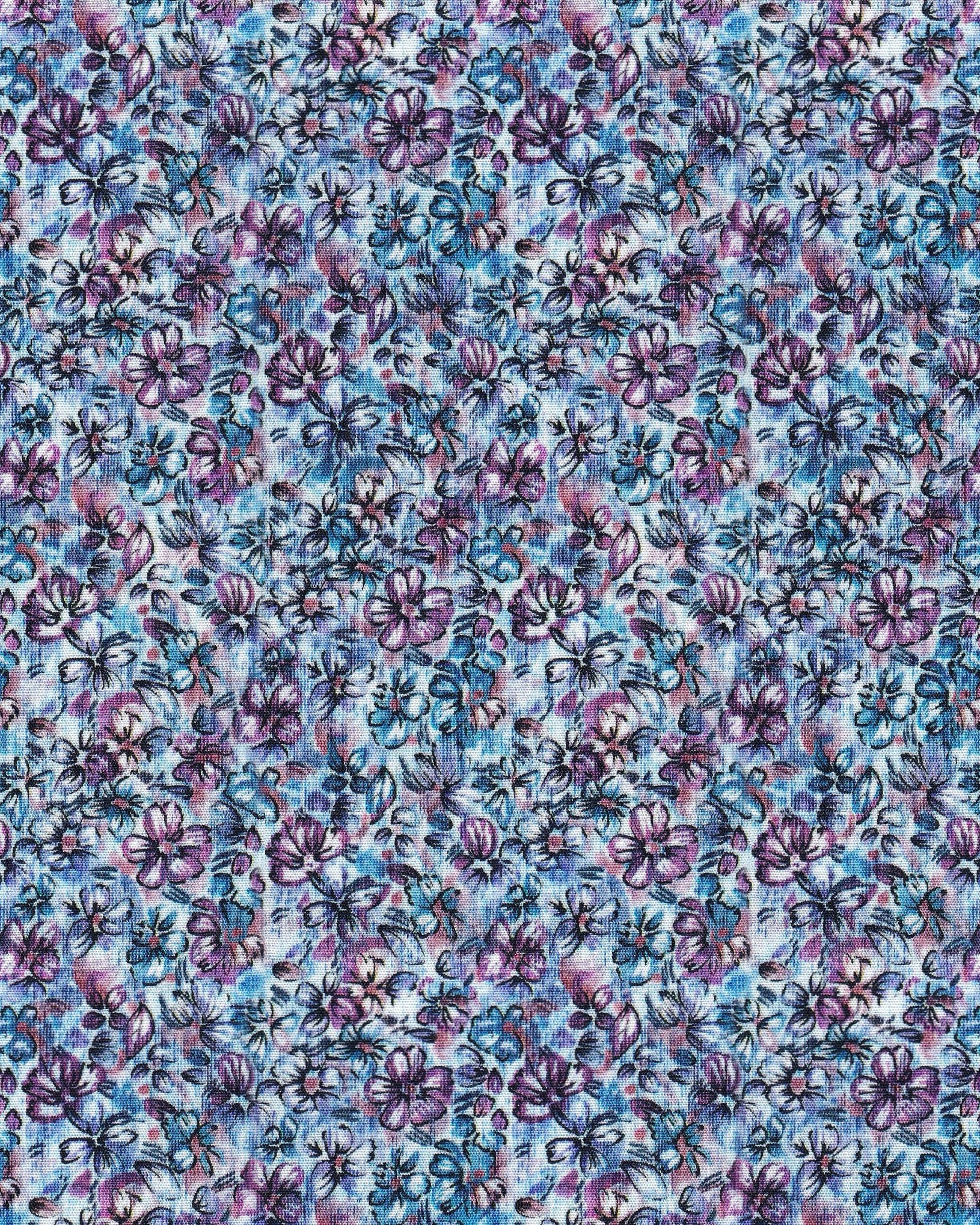 Stretch-Bluse SOPHIE mit Blumenprint in Blau-Violett (Art. 2210D-S)