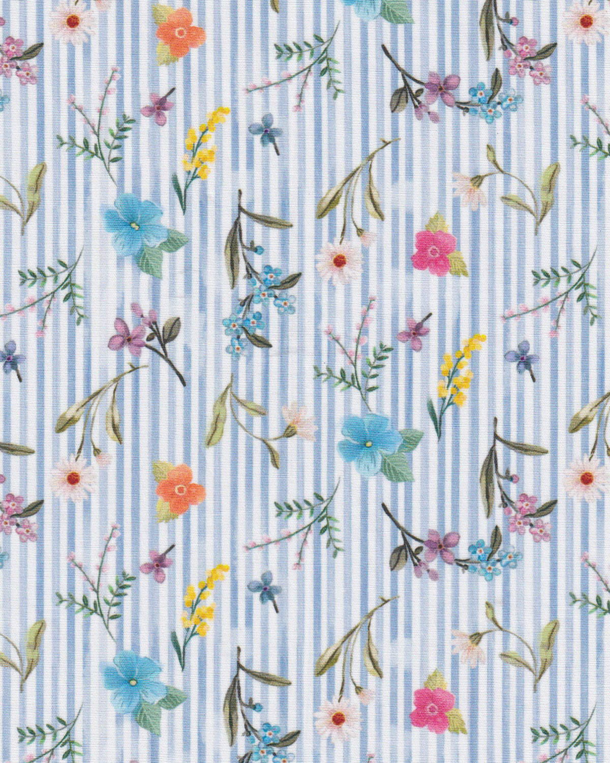 Stretch-Bluse SOPHIE mit buntem Blumen-Print und blauen Streifen (2304D-S)