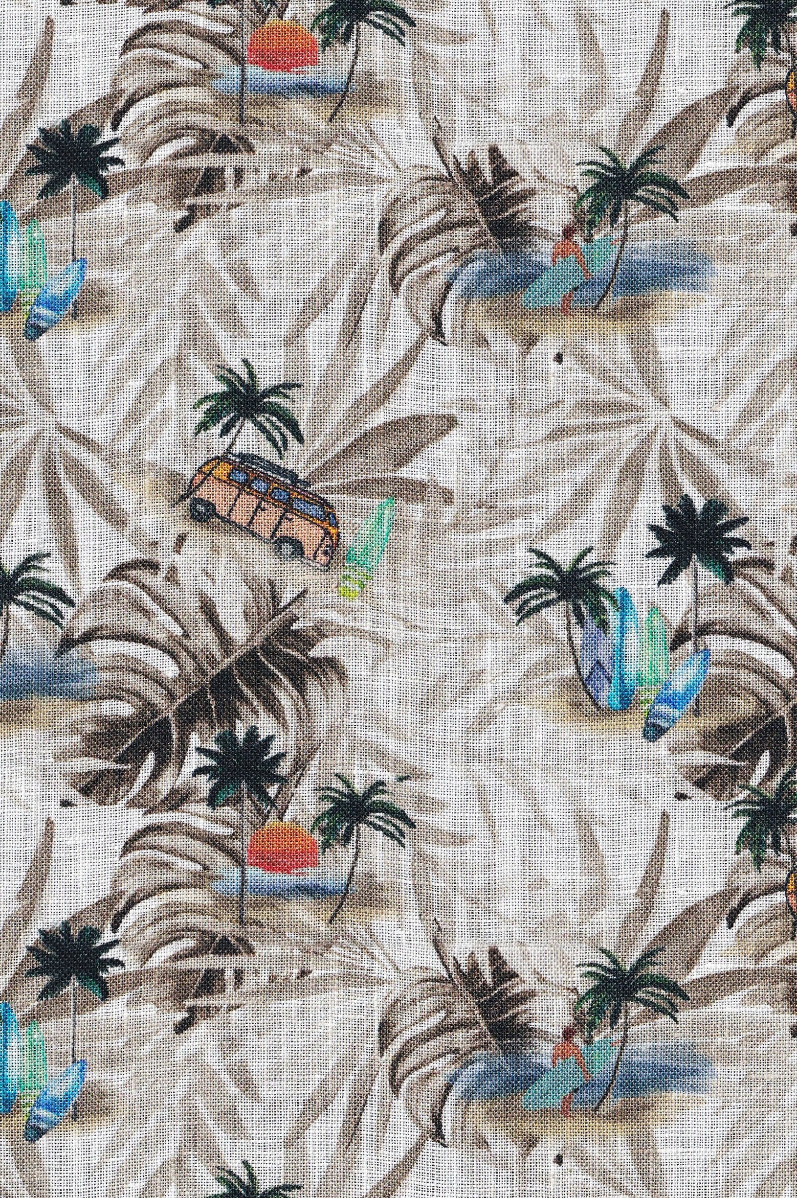 Hawaiian shirt in linen with beach print in beige (Art. 2546-BS)