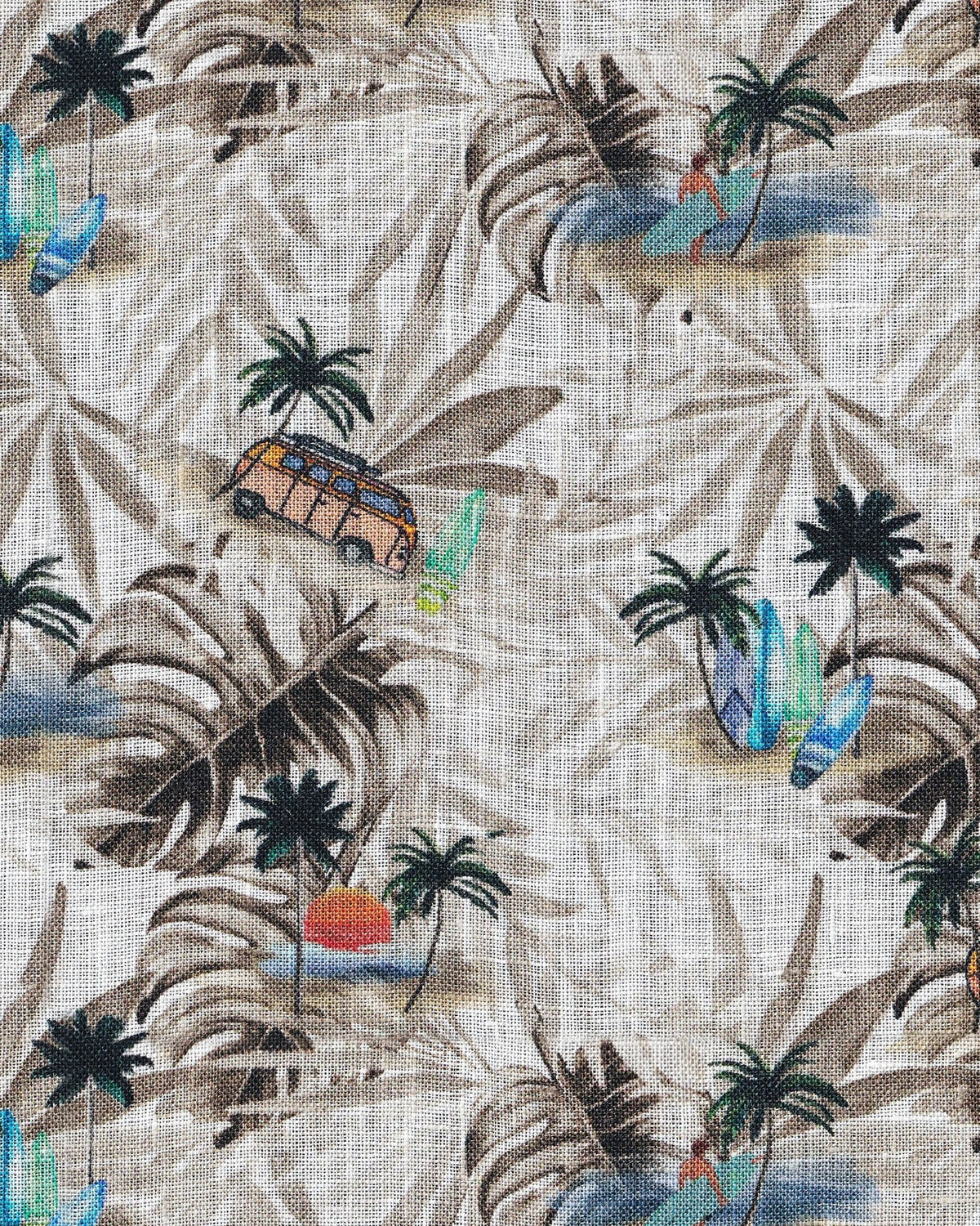 Hawaii-Hemd in Leinen mit Strand-Print in Beige (Art. 2546-BS)