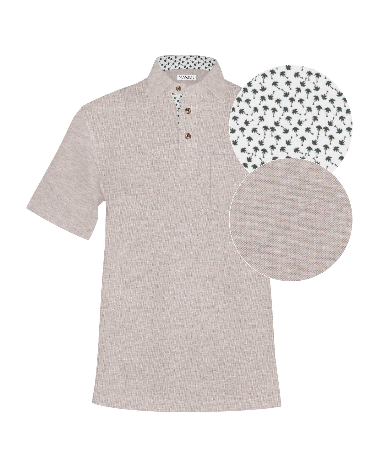 Poloshirt in Beige mit Printmuster in Kragen und bei Knopfleiste (2901-PS-KA)