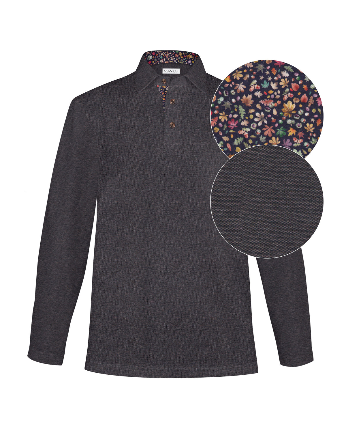 Polo marron avec motif imprimé dans le col et sur la patte de boutonnage (3103-PS-LA)