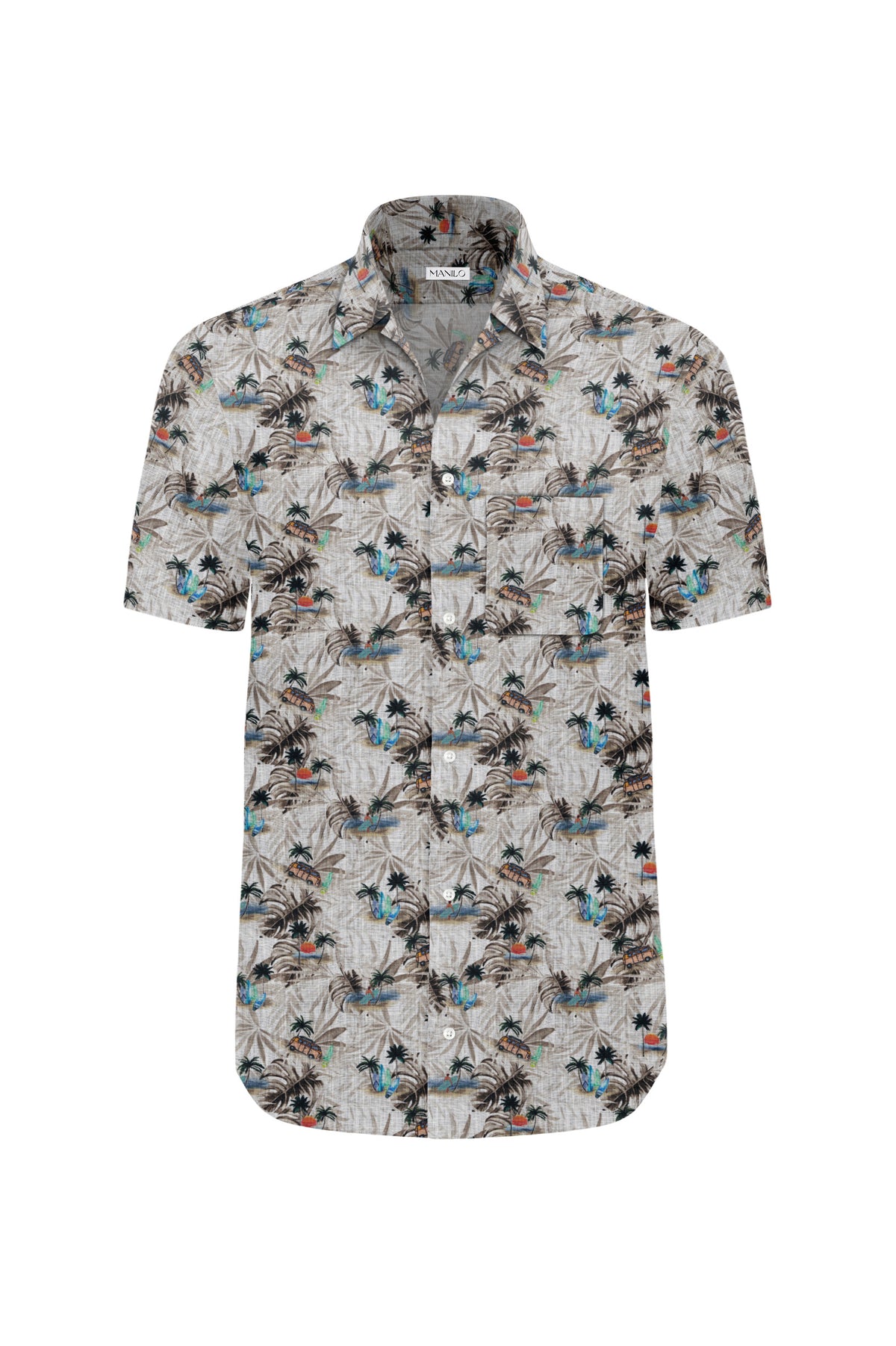 Hawaiian shirt with beach print in beige (Art. 2546-BS)