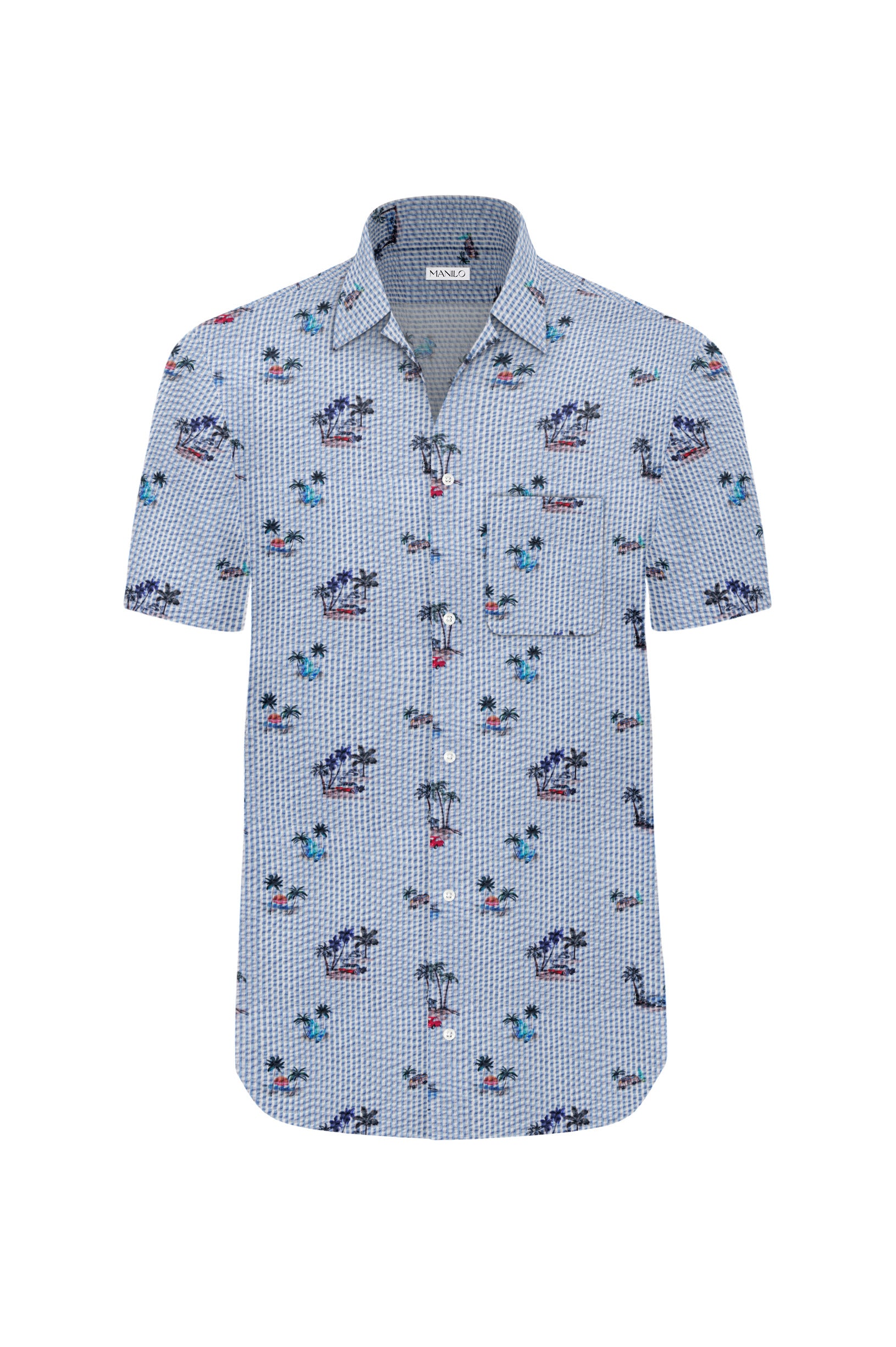 Chemise hawaïenne avec imprimé plage en bleu (art. 2547-BS)