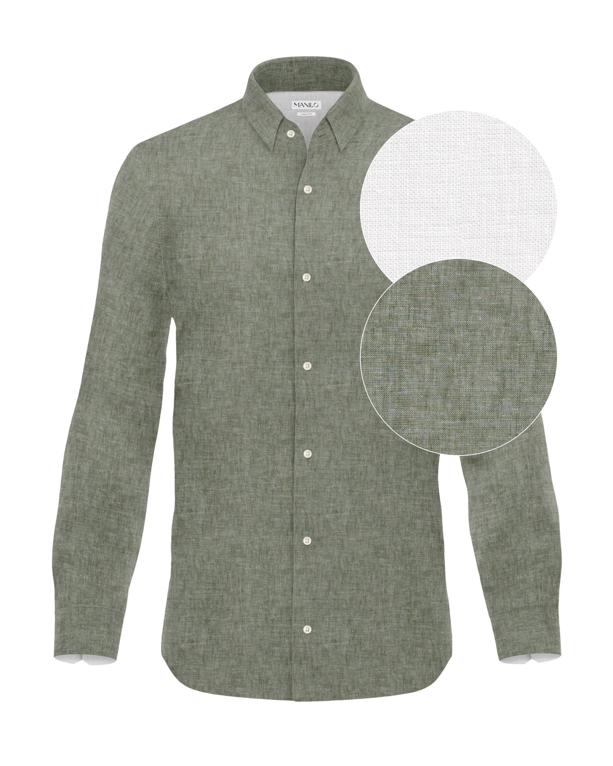 Chemise en lin à manches longues vert boue (1409-C)