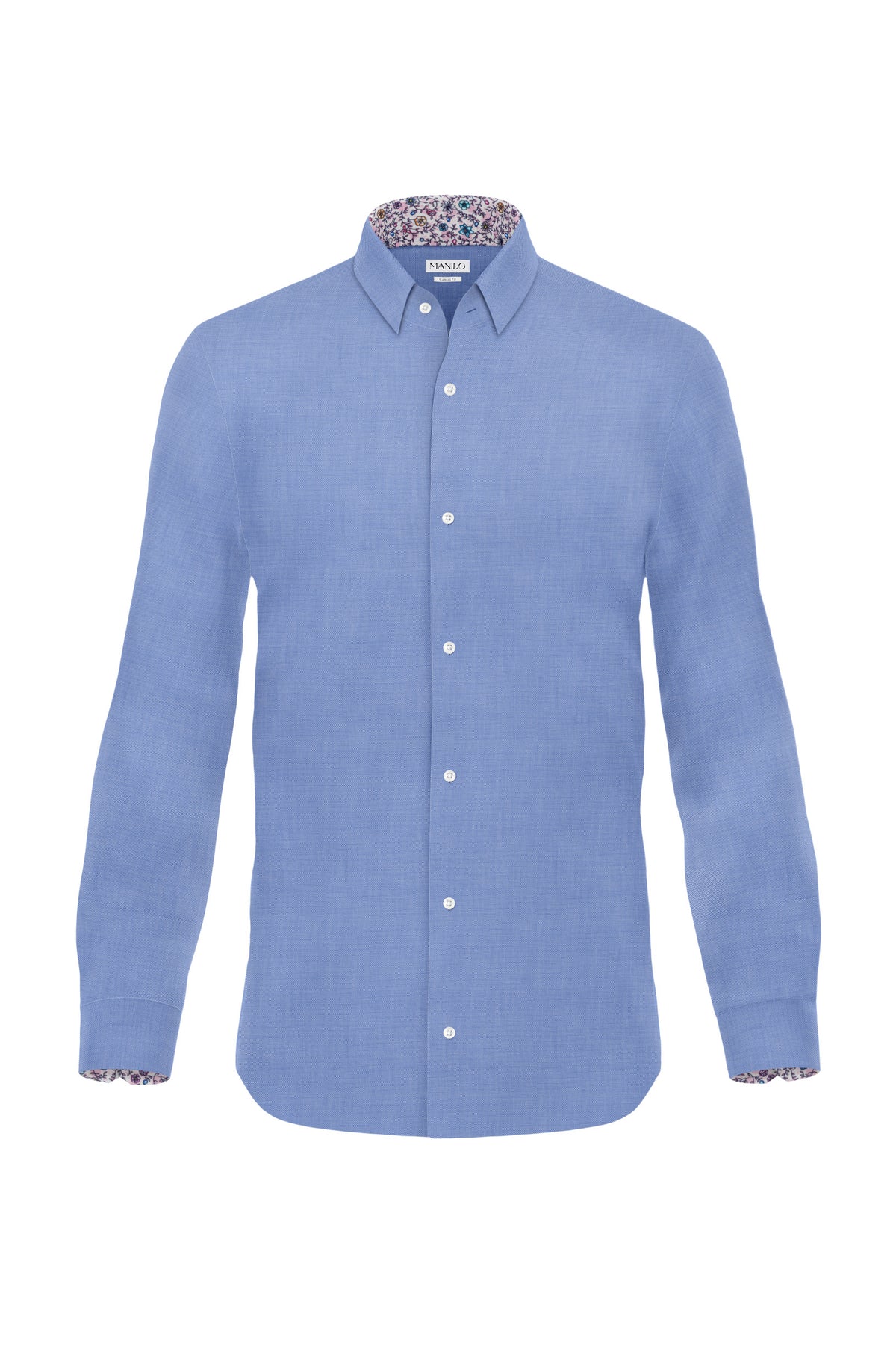 Casual shirt with summery print pattern in collar and cuff in blue (Art. 2253-C)