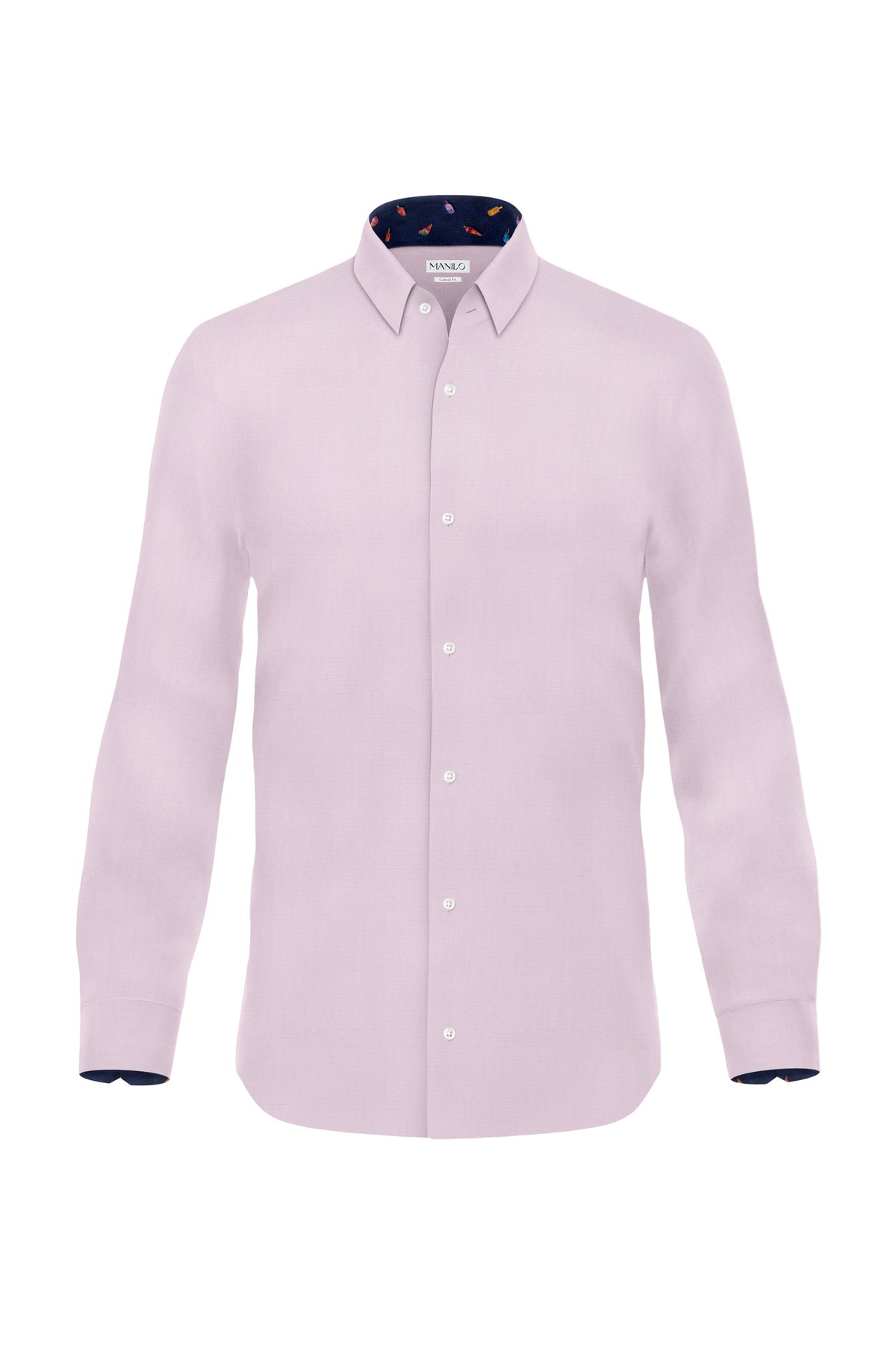 Casual shirt with summery print pattern in collar and cuff in pink (item 2254-C)