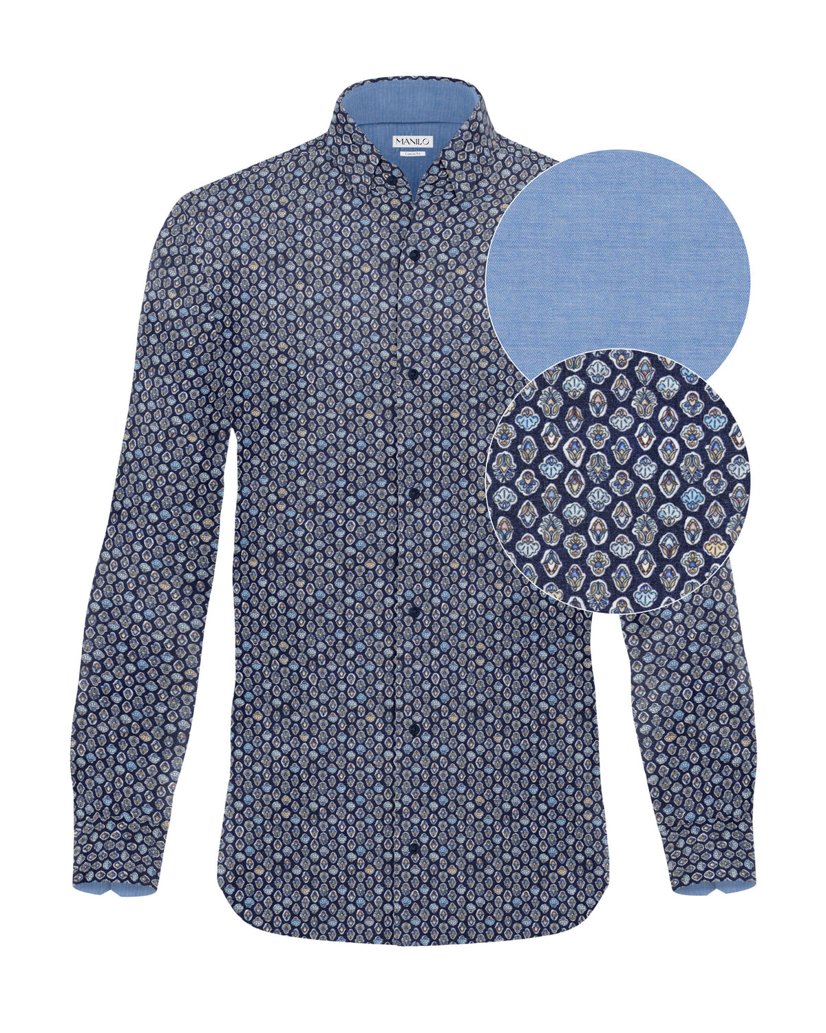 Freizeithemd mit Grafikprint in Dunkelblau (Art. 2701-C)