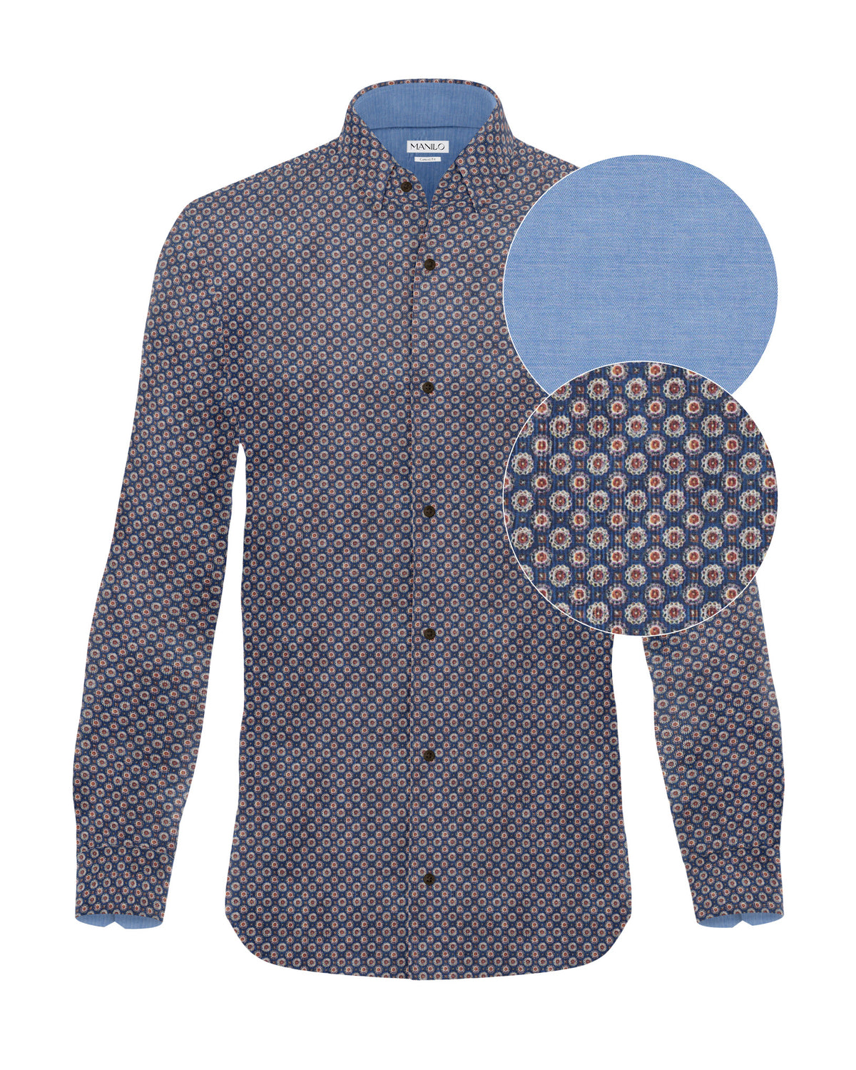 Freizeithemd mit Grafikprint in Blau/Braun (Art. 2711-C)