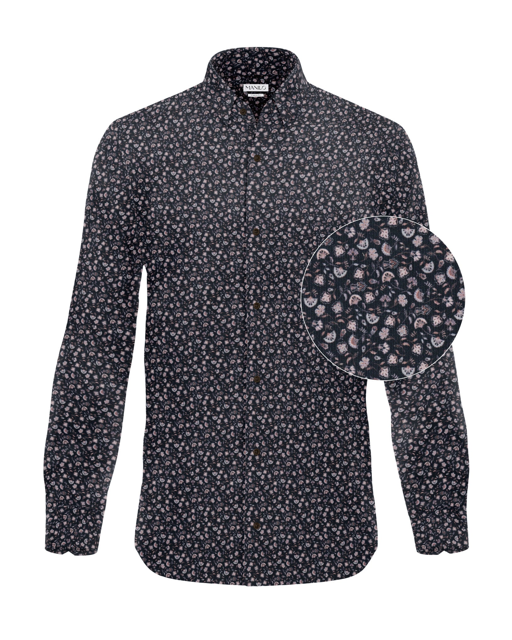 Cord-Hemd mit Blumenprint in Braun (Art. 2718-C)