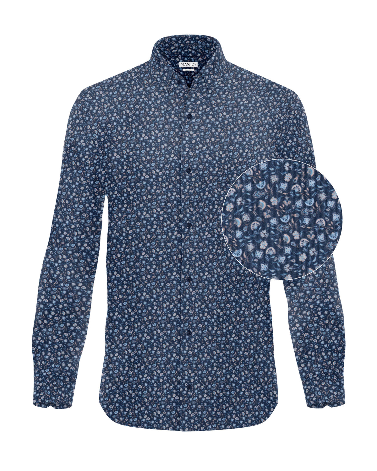 Cord-Hemd mit Blumenprint in Blau (Art. 2719-C)