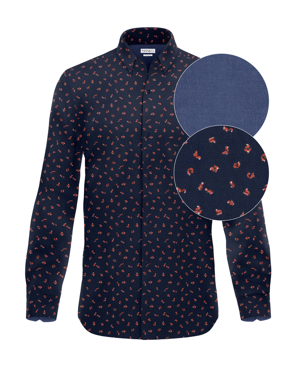 Freizeithemd mit Füchsen und Eichhörnchen Print in Blau (Art. 2740-C)