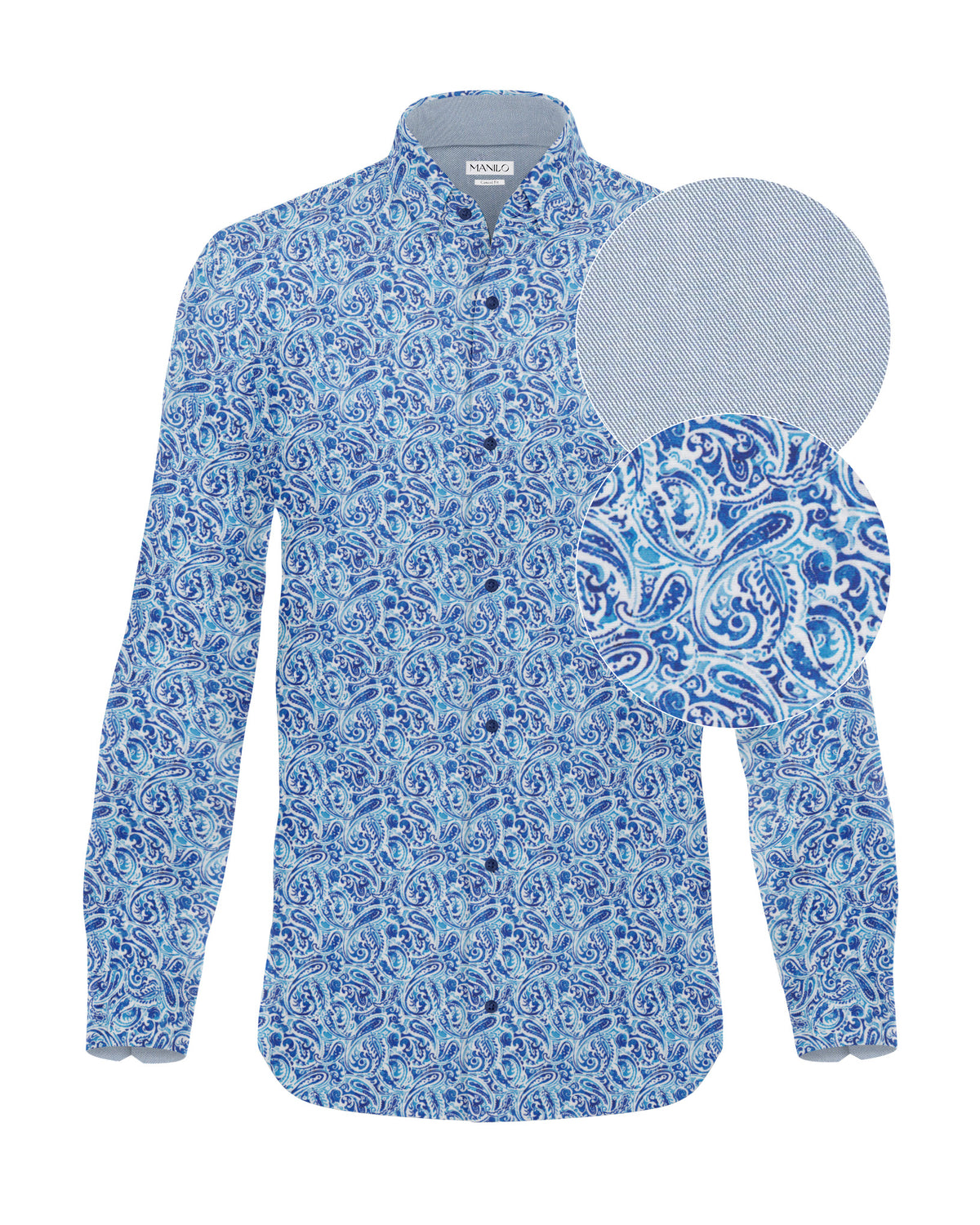 Chemise décontractée à manches longues avec motif Paisley en bleu (2801-C)