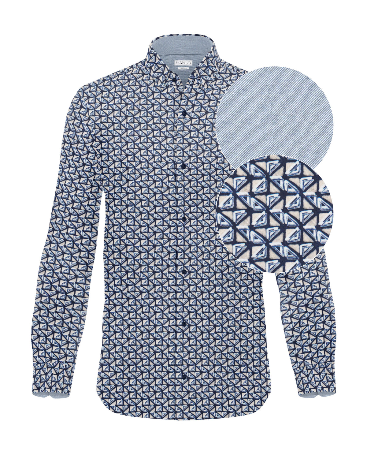 Freizeithemd Langarm mit Printmuster in Blau/Beige (2803-C)