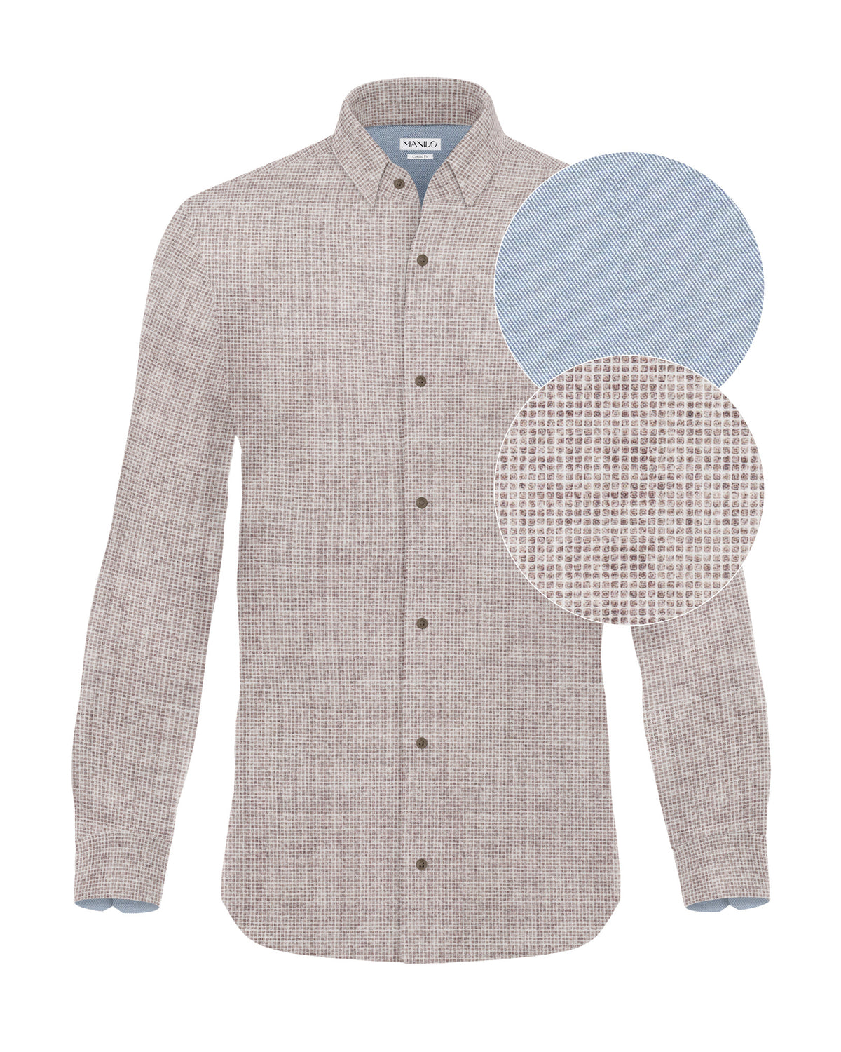 Chemise décontractée à manches longues avec motif imprimé marron (2816-C)