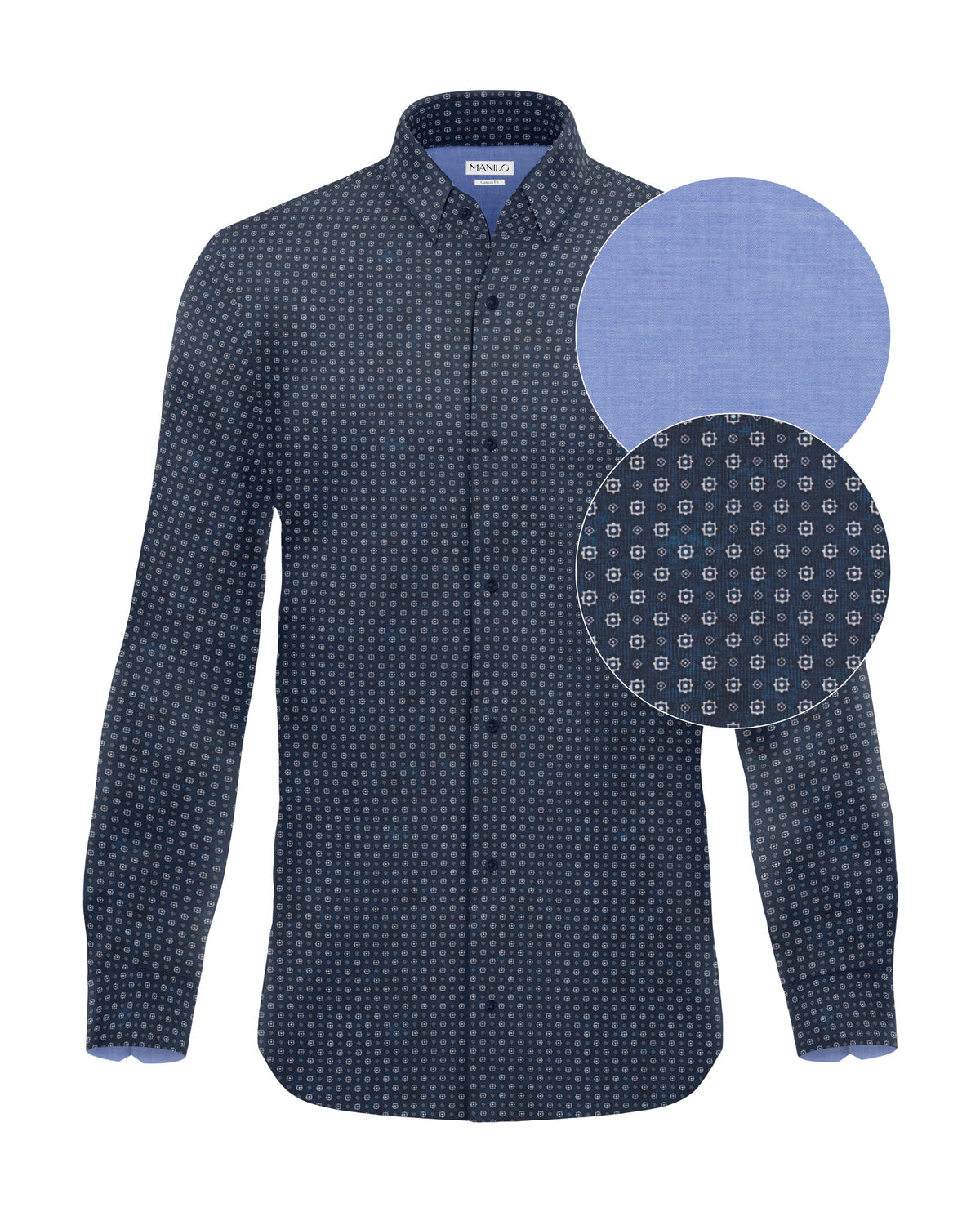 Freizeithemd Langarm mit Grafikprint in Blau (3009-C)