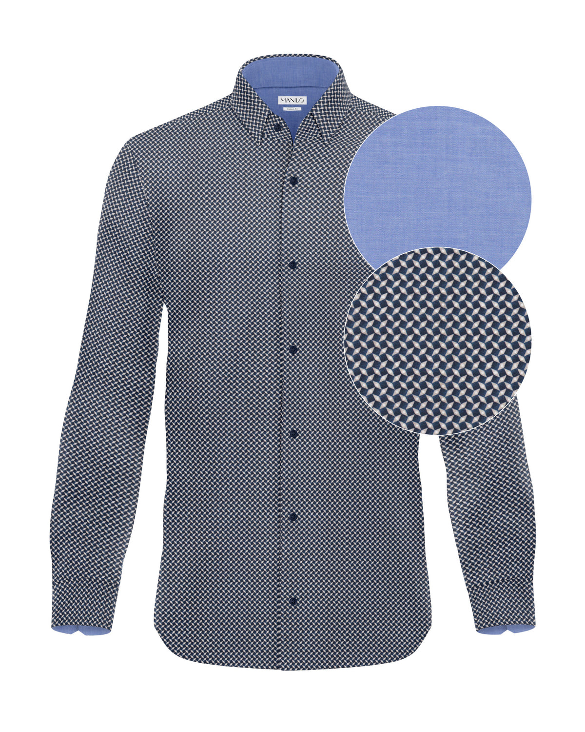 Freizeithemd Langarm mit Grafikprint in Beige/Blau (3013-C)