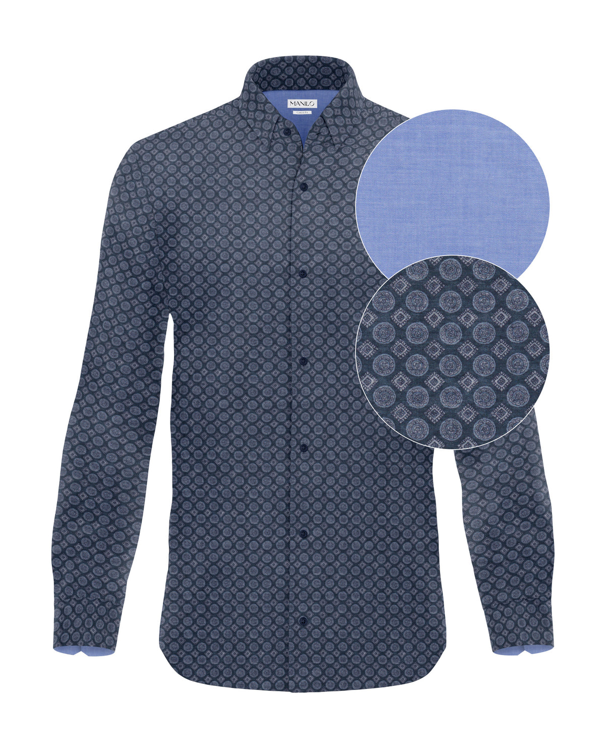 Freizeithemd Langarm mit Grafikprint in Blau (3014-C)