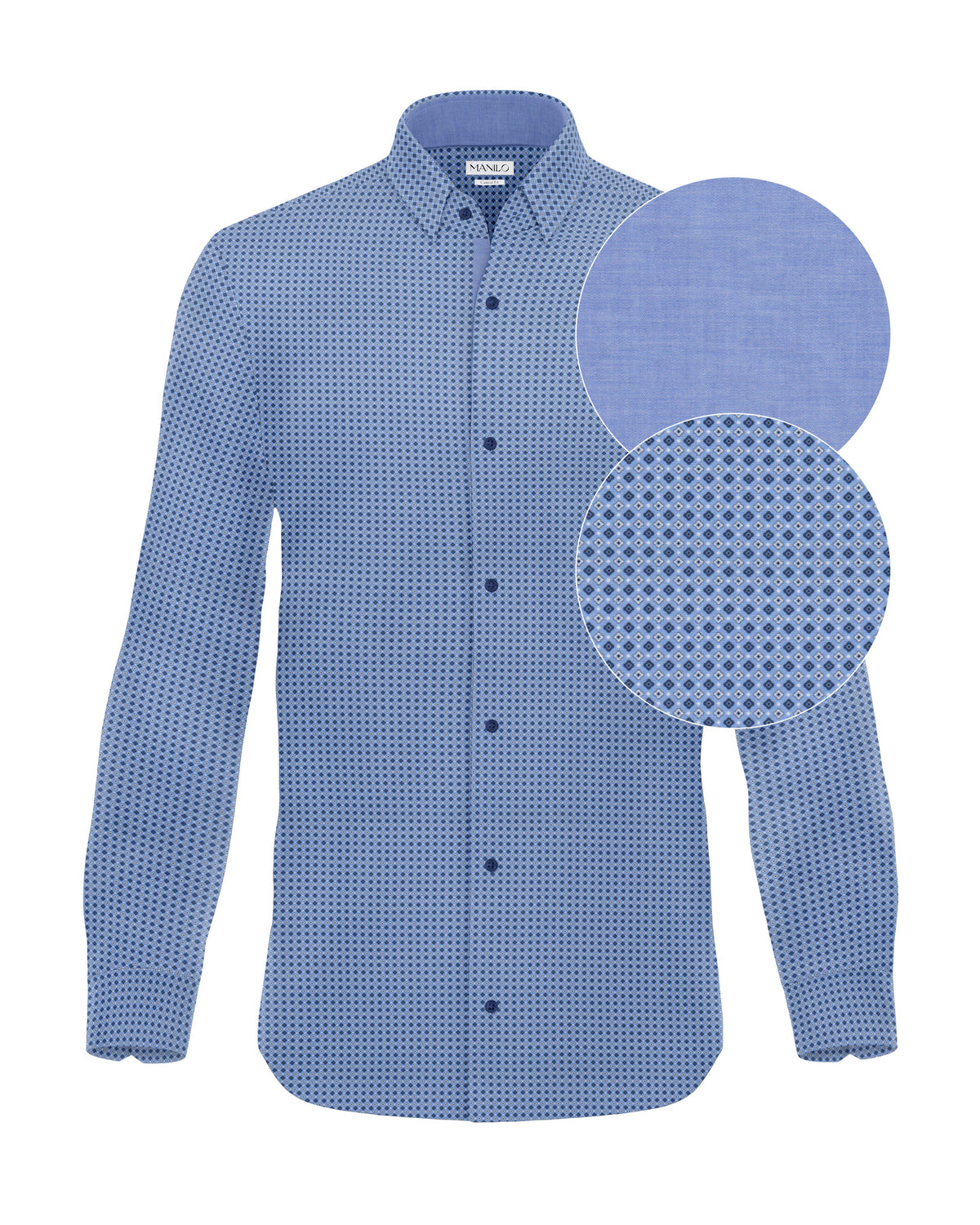 Freizeithemd Langarm mit Minimal Print in Blau (3033-C)