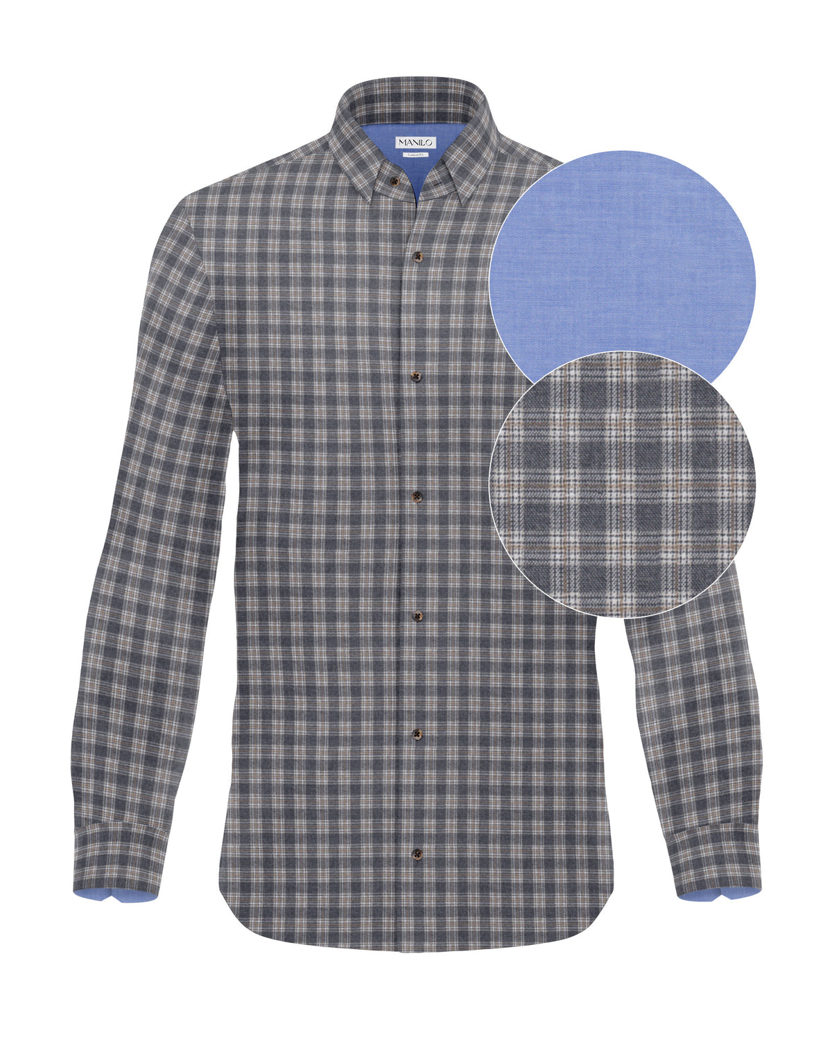Flannel shirt long sleeve with check pattern gray (3066-C)