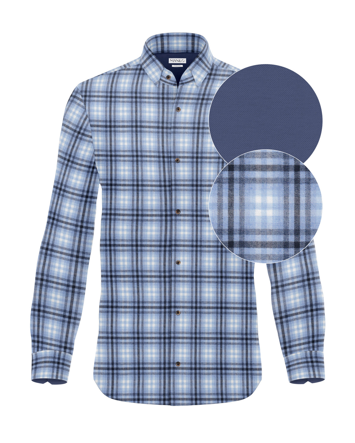 Flannel shirt long sleeve with check pattern light blue (3068-C)