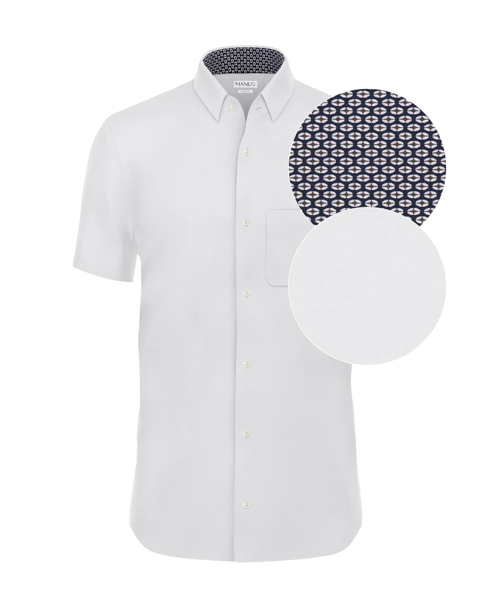 Easy-iron casual shirt with print pattern in collar and cuff in white (Art. 1011-C)