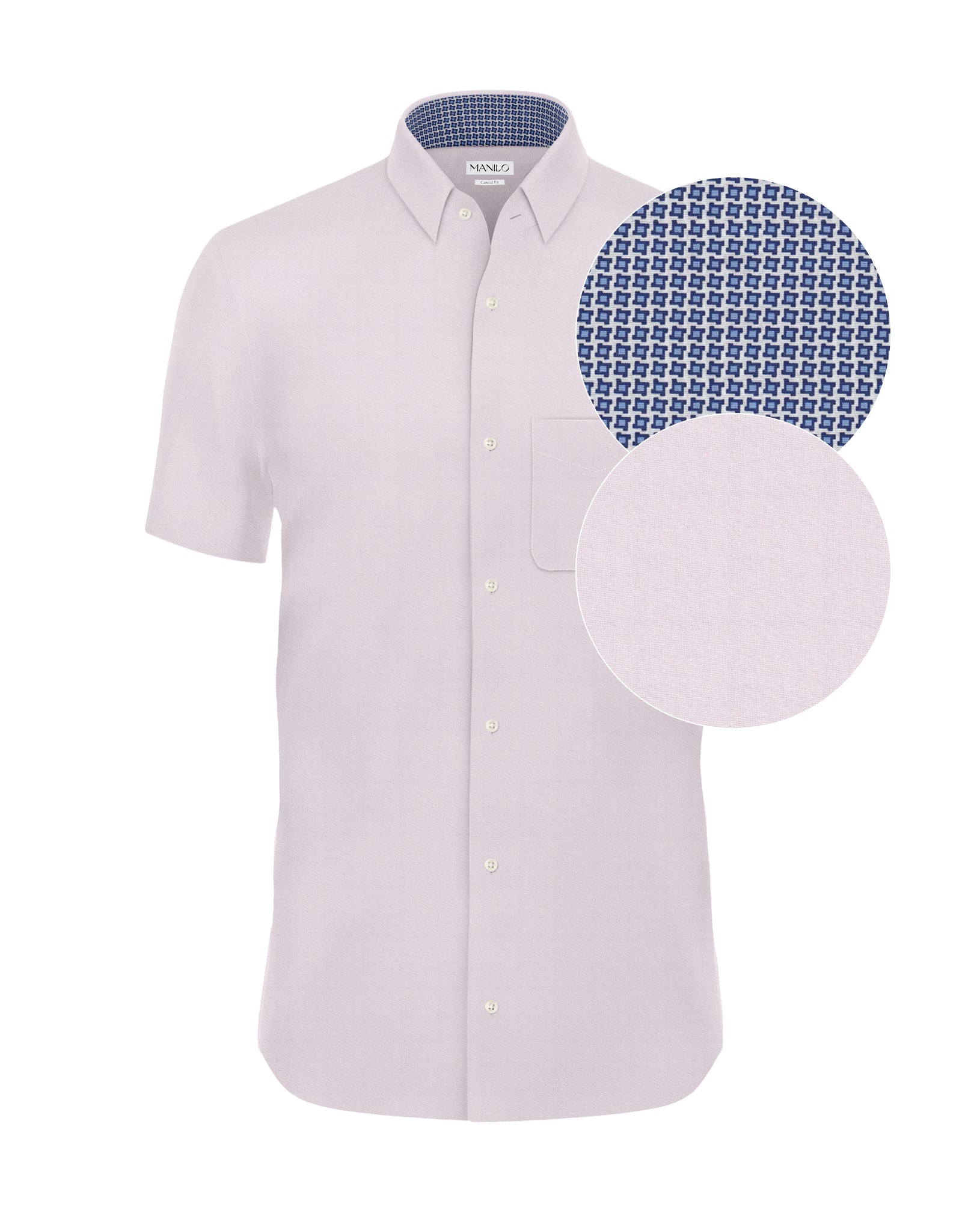 Easy-iron short-sleeved casual shirt with print pattern in collar and cuff in pink (item 1015-C-KA)