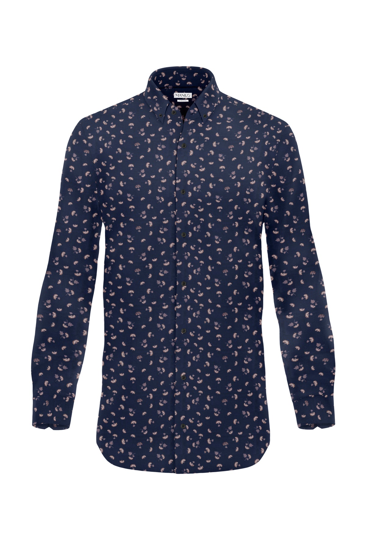 Printed casual shirt with floral pattern in navy/cognac (Art. 2102-C)