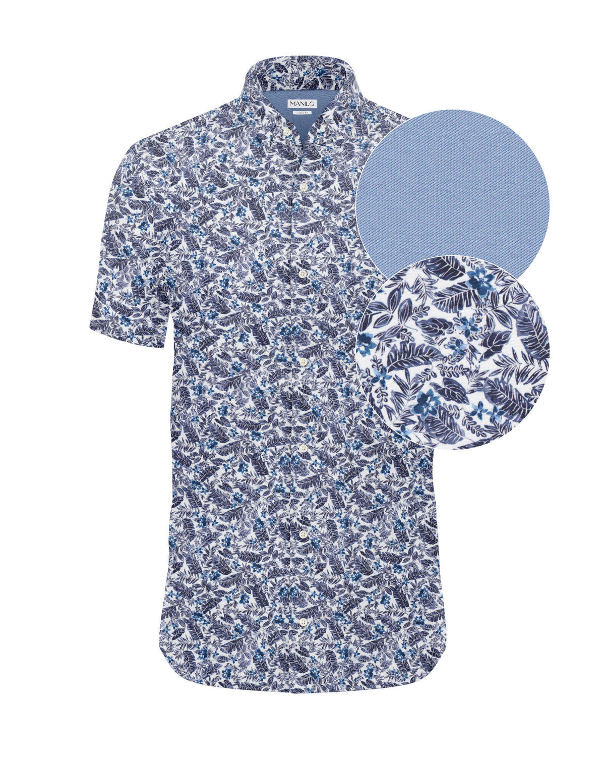 Chemise décontractée à manches courtes avec imprimé estival bleu foncé (2822-C-KA)