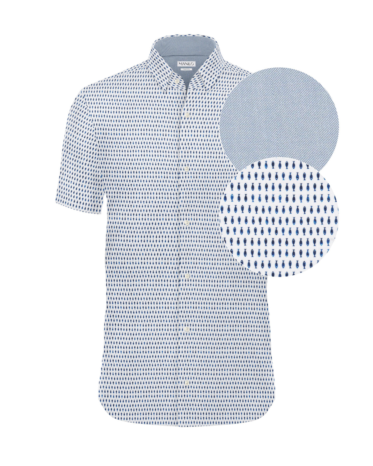 Chemise de loisirs à manches courtes avec imprimé poisson (2831-C-KA)