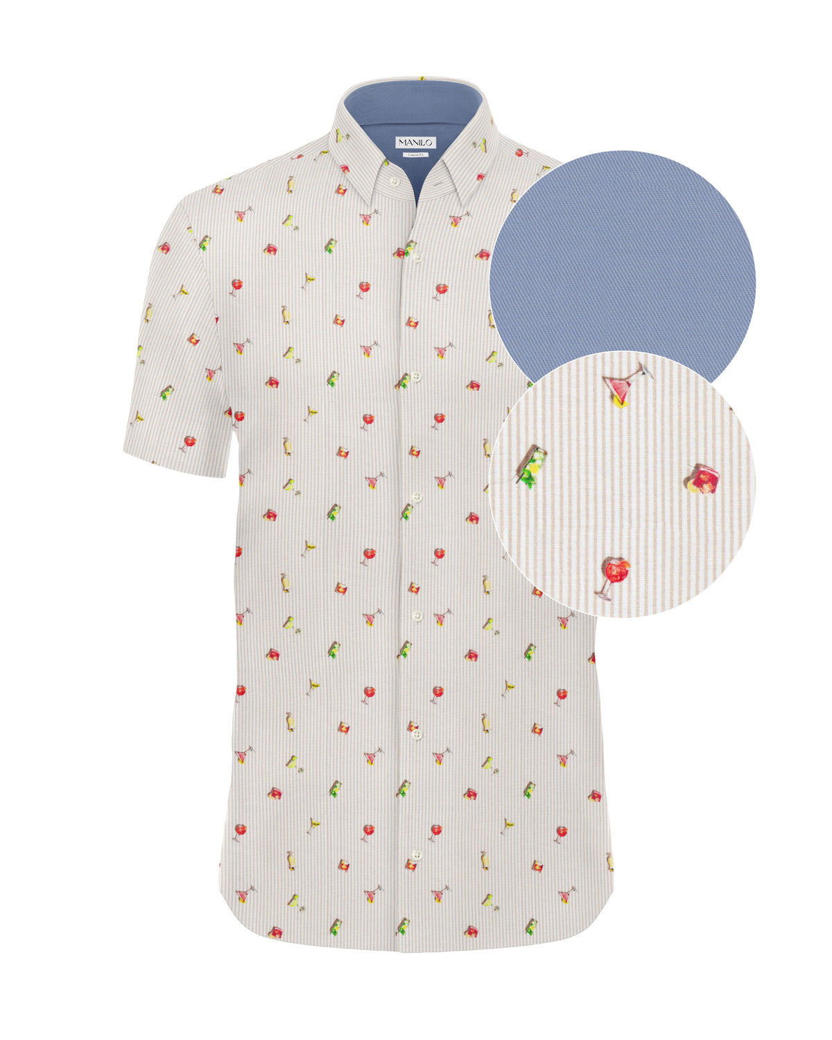 Chemise décontractée à manches courtes avec imprimé cocktail en beige (2841-C-KA)