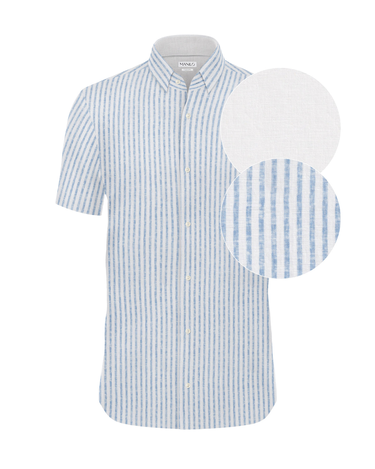 Chemise en lin à manches courtes avec des rayures vertes (2875-C-KA)