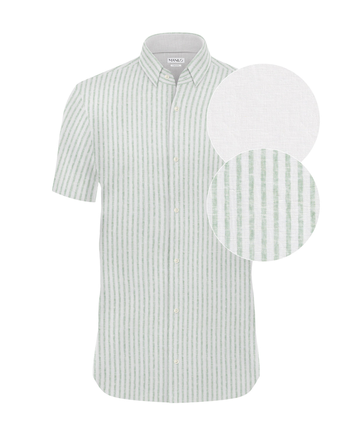 Chemise en lin à manches courtes avec des rayures vertes (2875-C-KA)
