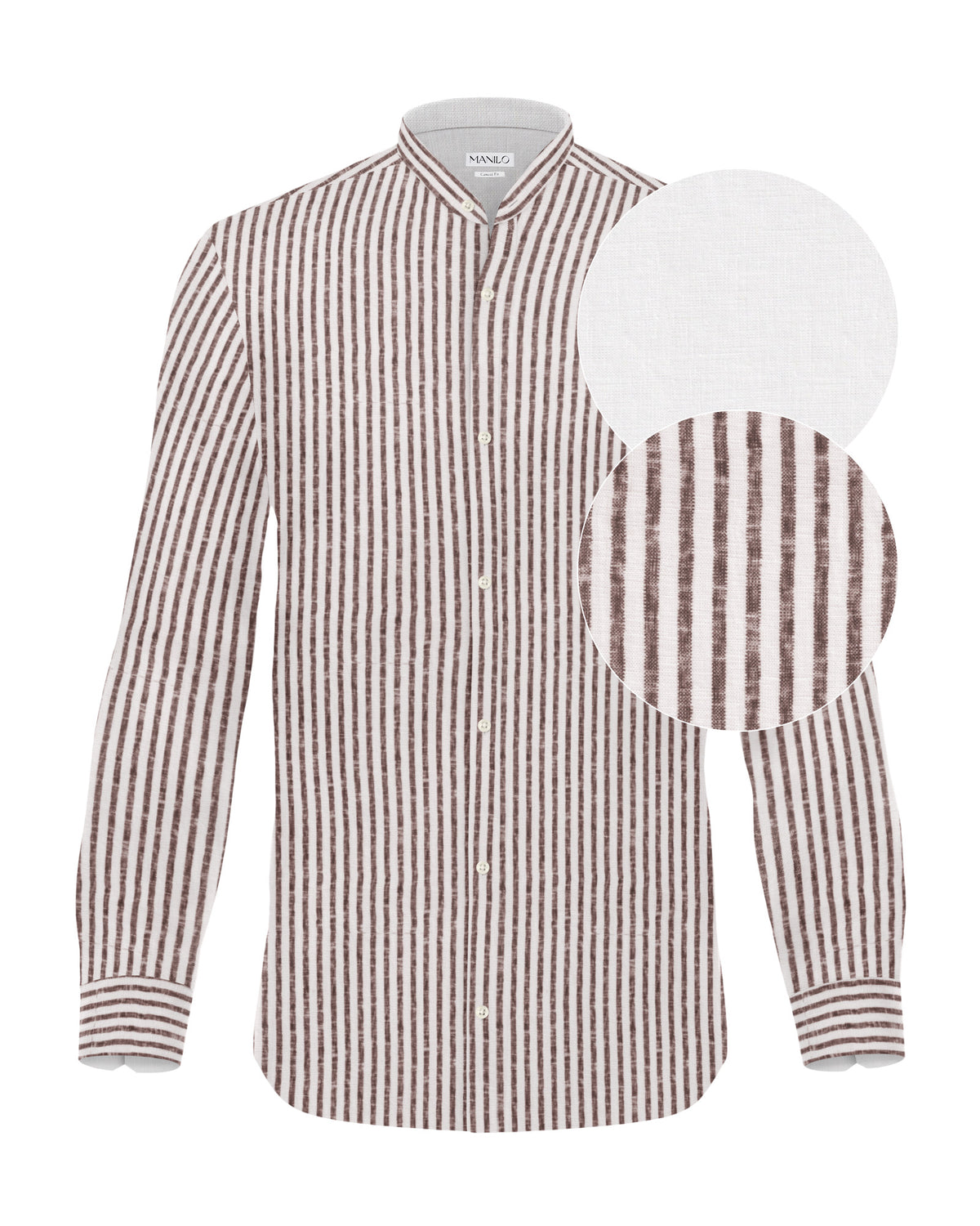 Chemise en lin à manches longues avec col montant et rayures bleu foncé (2871-C-SK)