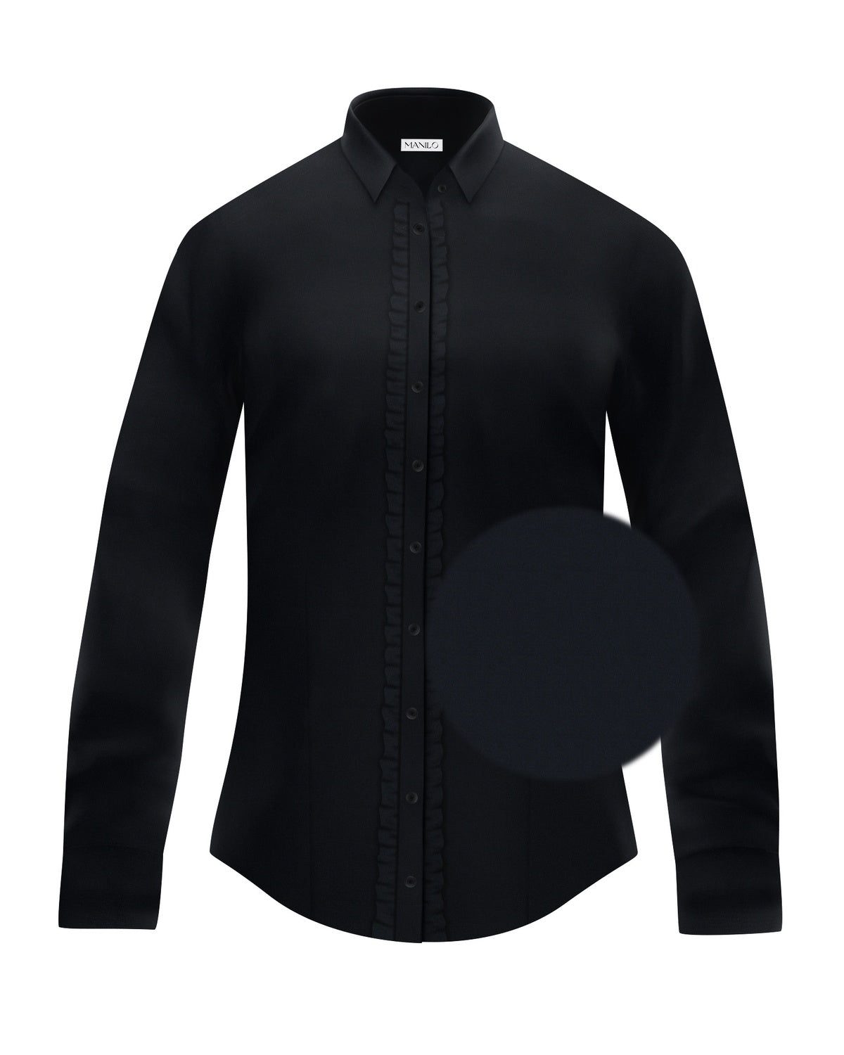 Stretch-Bluse SOPHIE mit Rüschen in Schwarz (Art. 1004D-S-R)