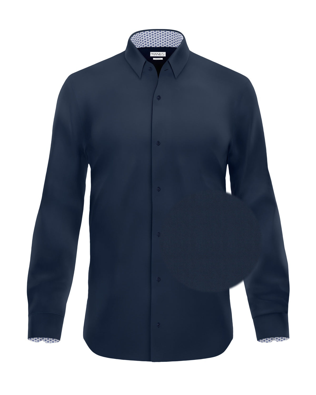 Bügelleichtes Freizeithemd mit Printmuster in Kragen und Manschette in Dunkelblau (Art. 1013-C)