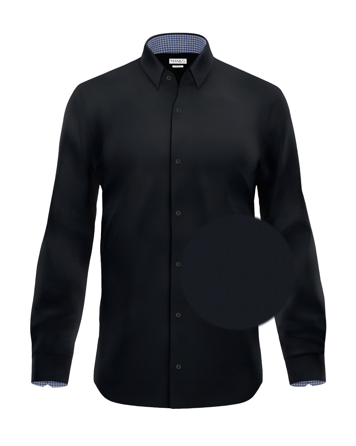 Bügelleichtes Freizeithemd mit Printmuster in Kragen und Manschette in Schwarz (Art. 1014-C)