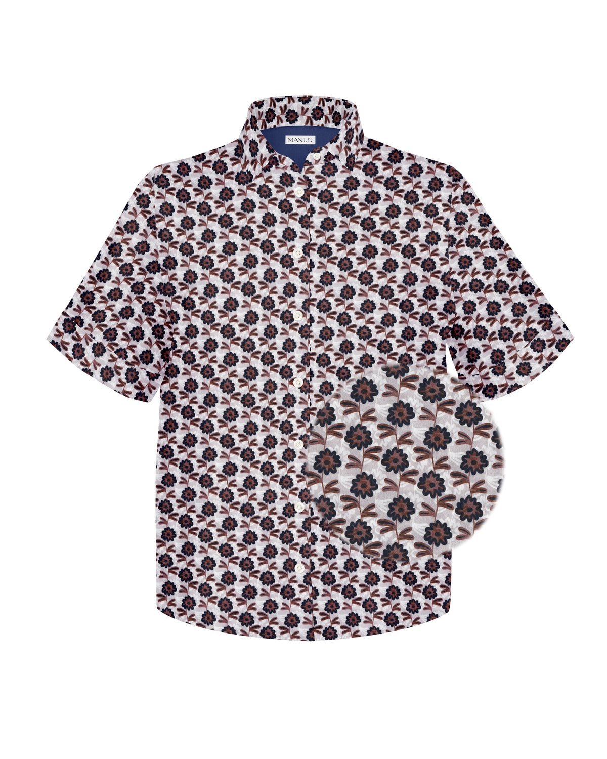 Oversize Kurzarmbluse MARIE mit Blumenprint in Braun/Blau (Art. 2114D-M)